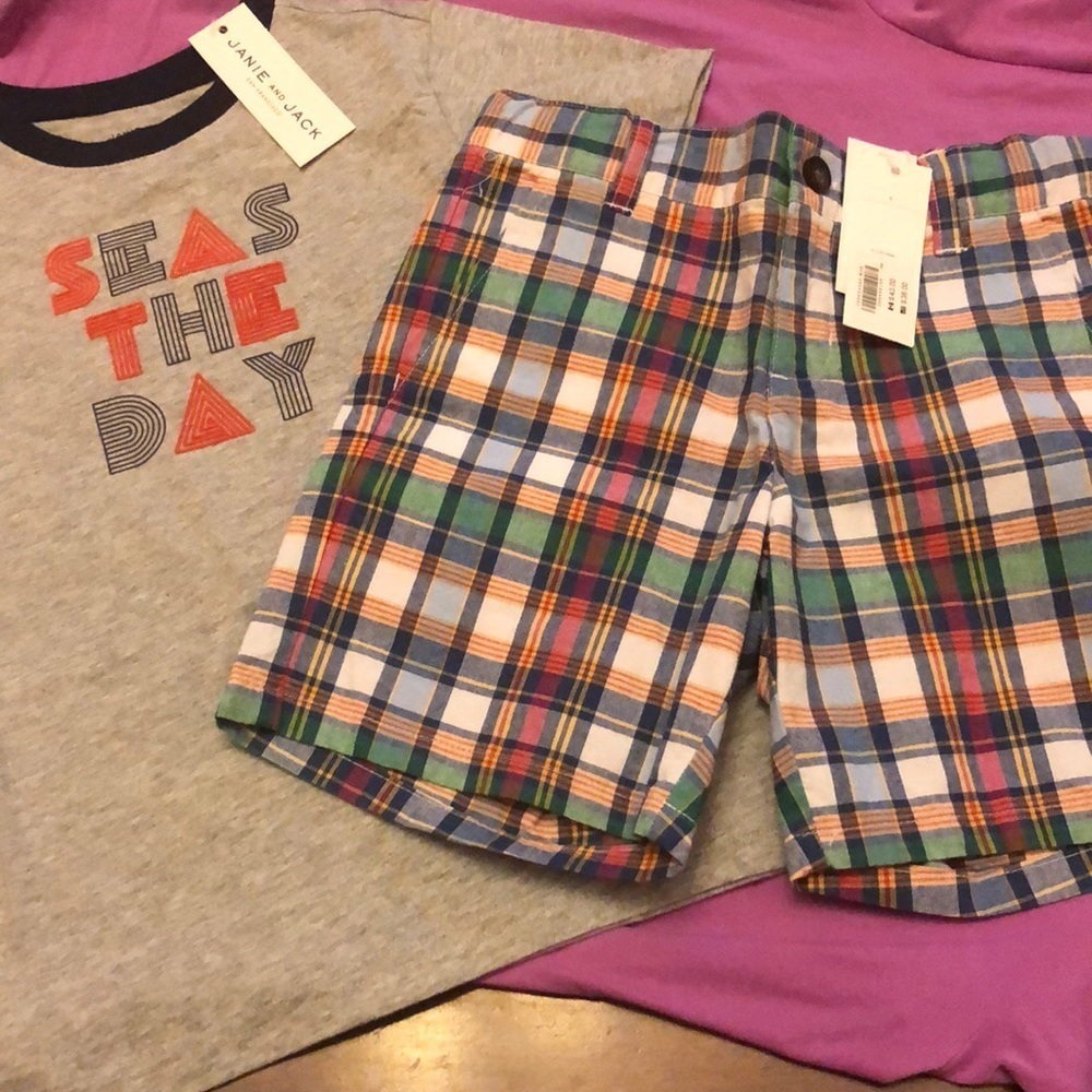 Janie and Jack gray and striped shorts boys set size 5 NWT